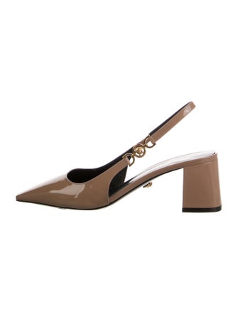 Versace Medusa Insignia Patent Leather Slingback Pumps