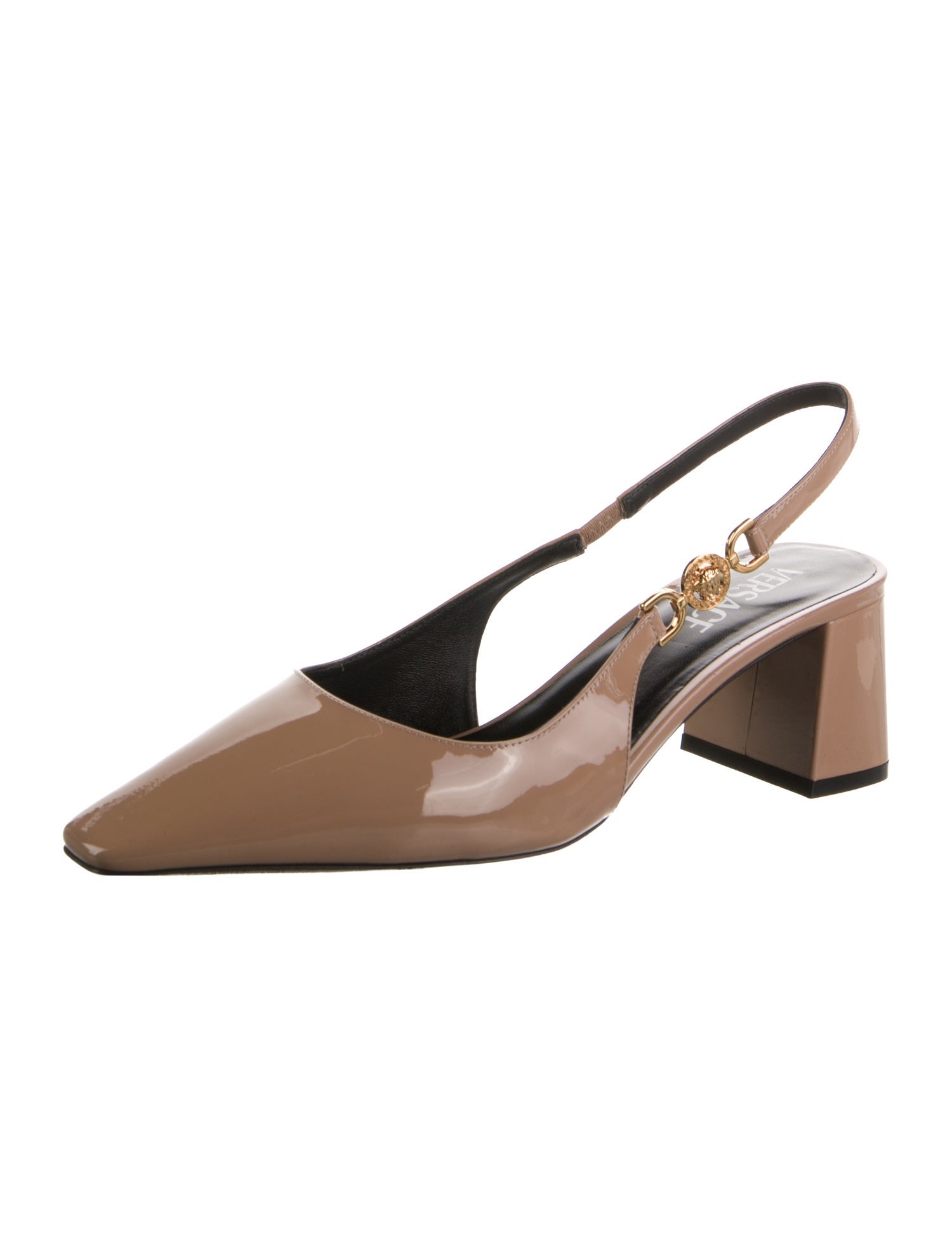 Versace Medusa Insignia Patent Leather Slingback Pumps