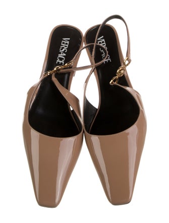 Versace Medusa Insignia Patent Leather Slingback Pumps