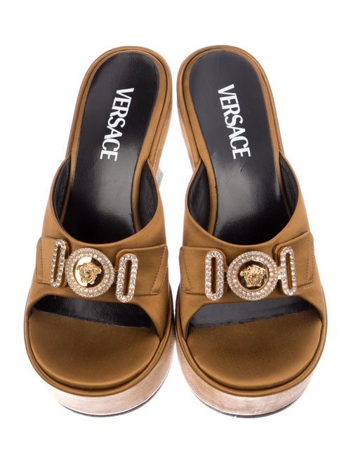 Versace Leather Crystal Embellishments Slides