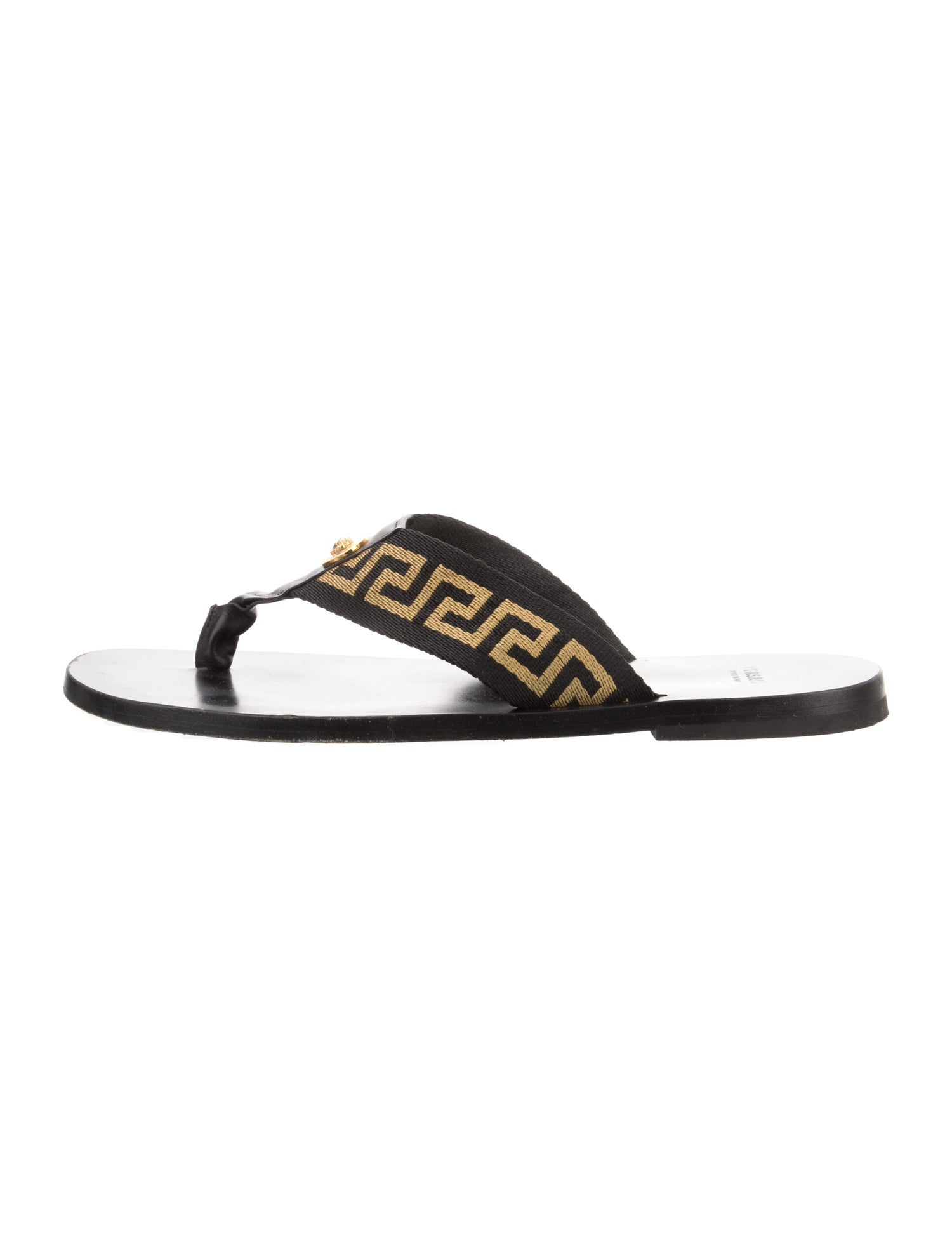 Versace Leather Graphic Print Flip Flops