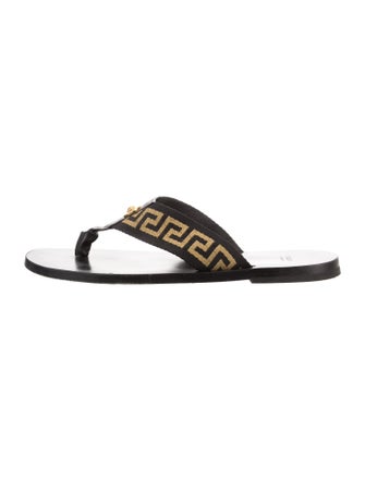 Versace Leather Graphic Print Flip Flops