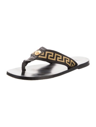 Versace Leather Graphic Print Flip Flops