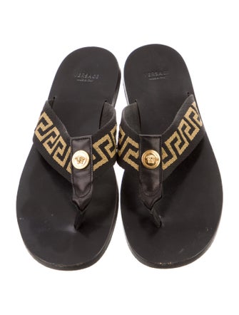 Versace Leather Graphic Print Flip Flops