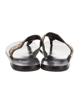 Versace Leather Graphic Print Flip Flops