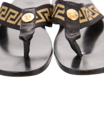 Versace Leather Graphic Print Flip Flops