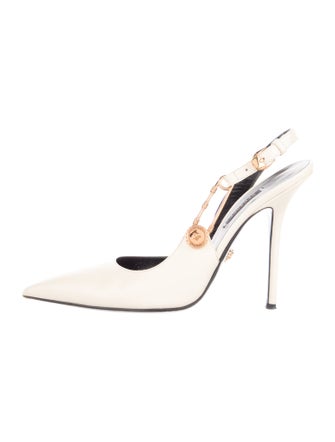 Versace Leather Crystal Embellishments Slingback Pumps