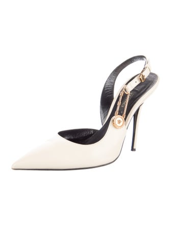 Versace Leather Crystal Embellishments Slingback Pumps