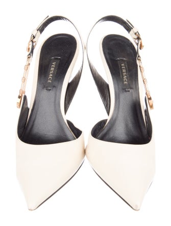 Versace Leather Crystal Embellishments Slingback Pumps