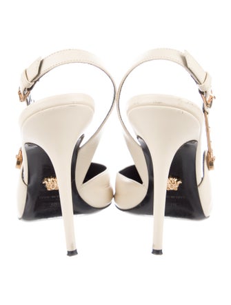 Versace Leather Crystal Embellishments Slingback Pumps