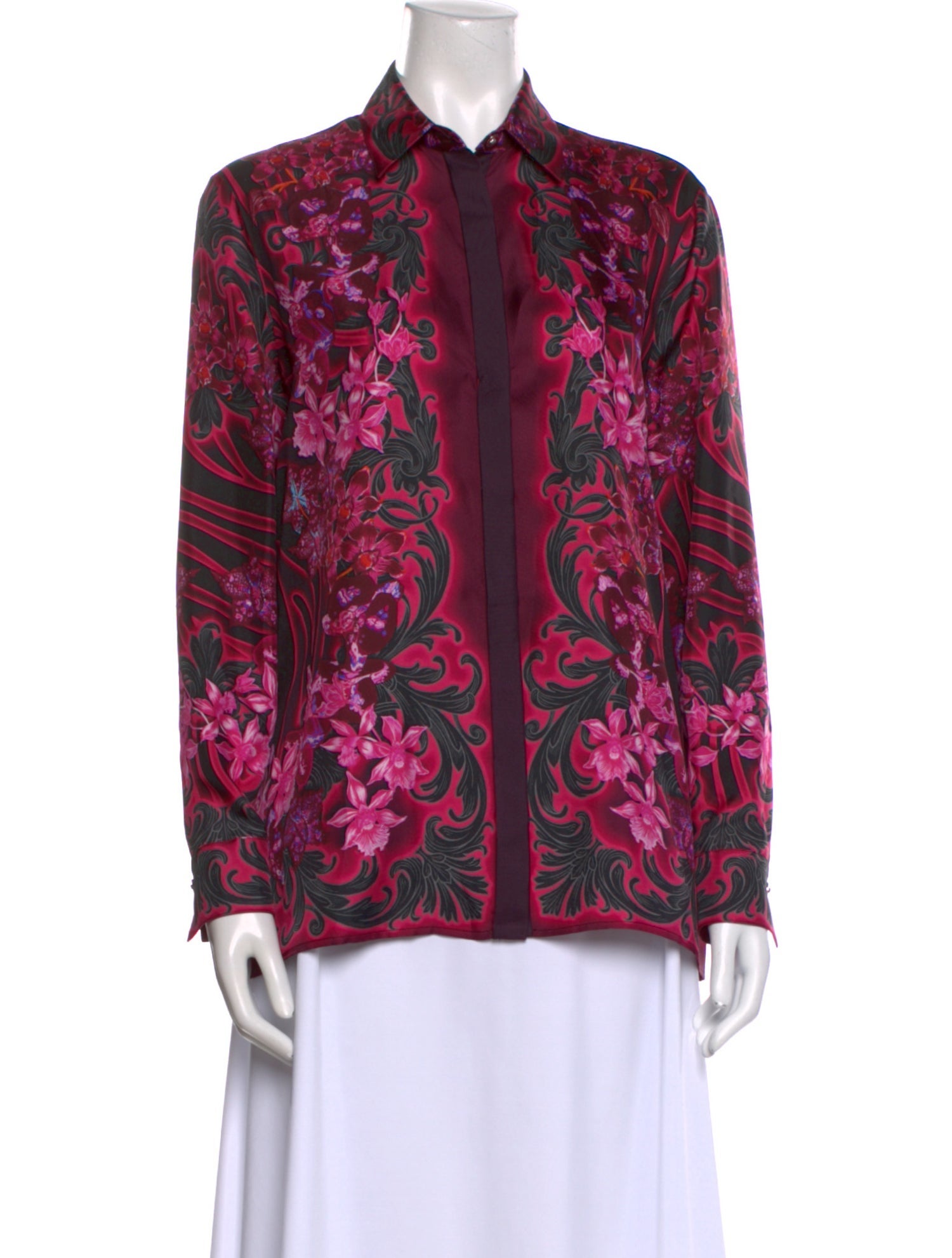 Versace Silk Floral Print Button-Up Top