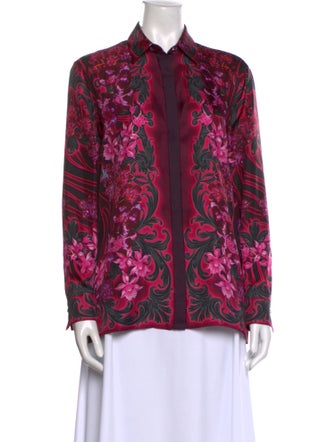 Versace Silk Floral Print Button-Up Top