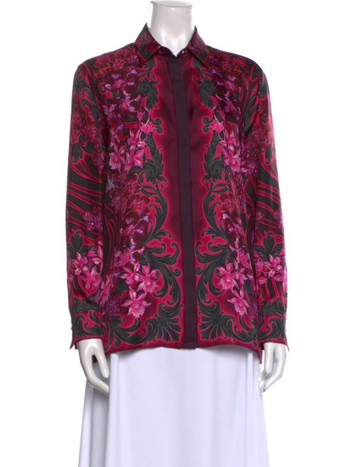 Versace Silk Floral Print Button-Up Top