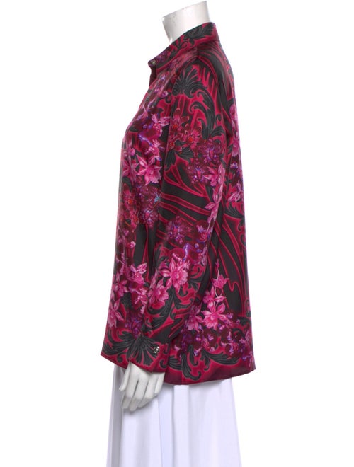 Versace Silk Floral Print Button-Up Top