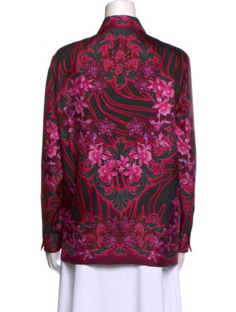 Versace Silk Floral Print Button-Up Top