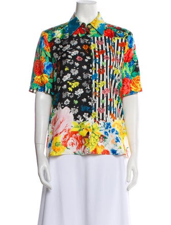 Versace Silk Floral Print Button-Up Top