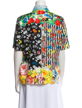 Versace Silk Floral Print Button-Up Top
