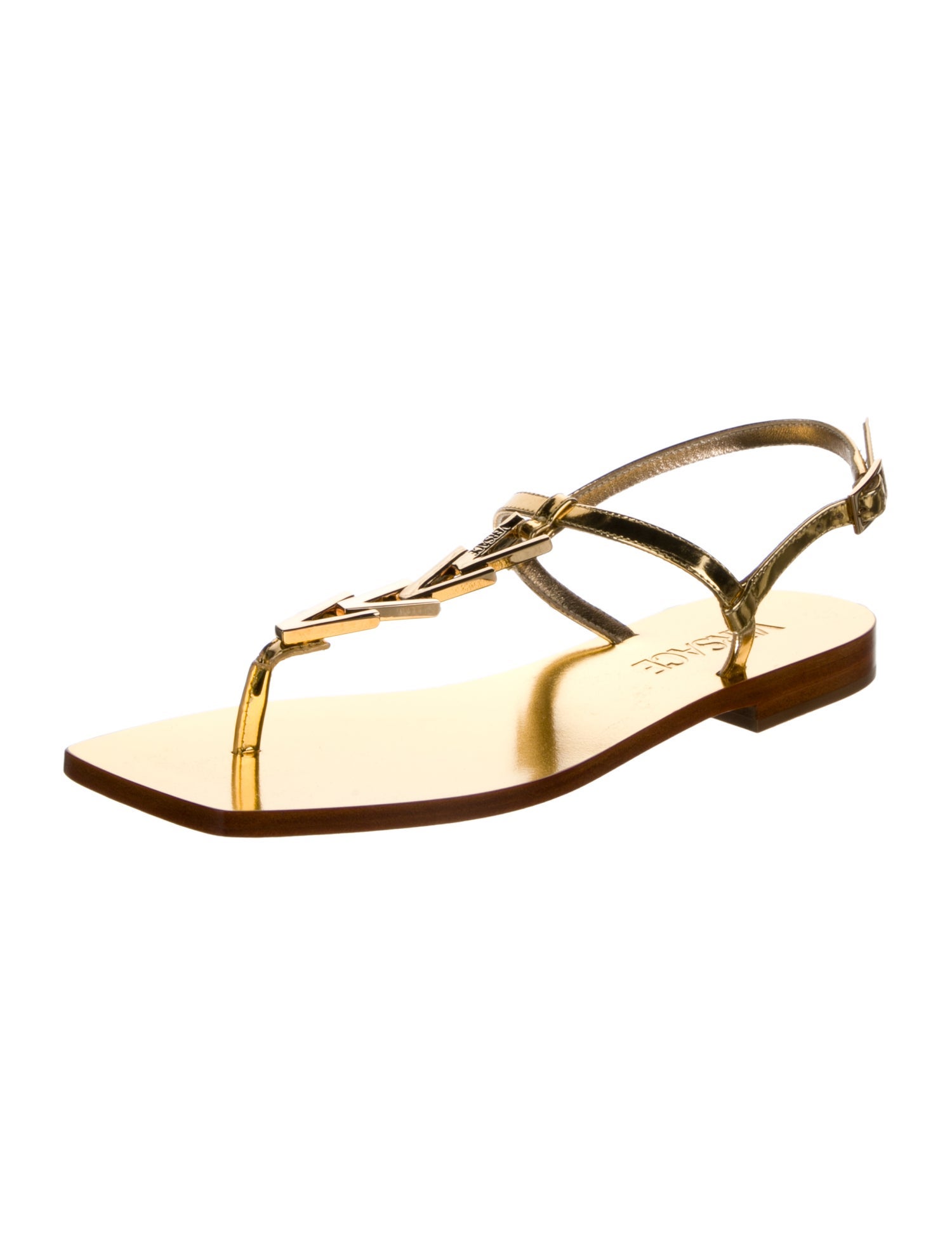 Versace Leather T-Strap Sandals