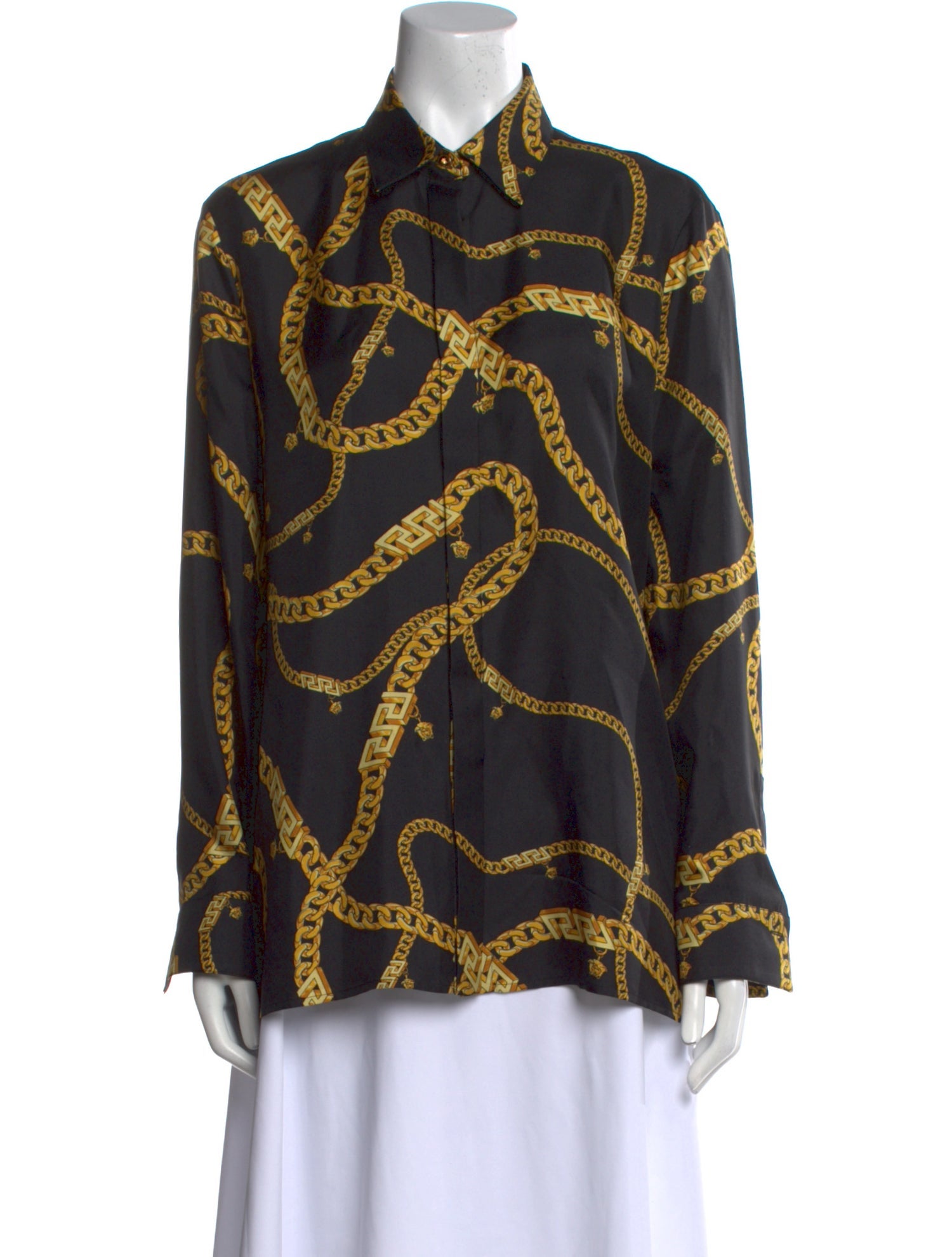Versace Silk Printed Button-Up Top