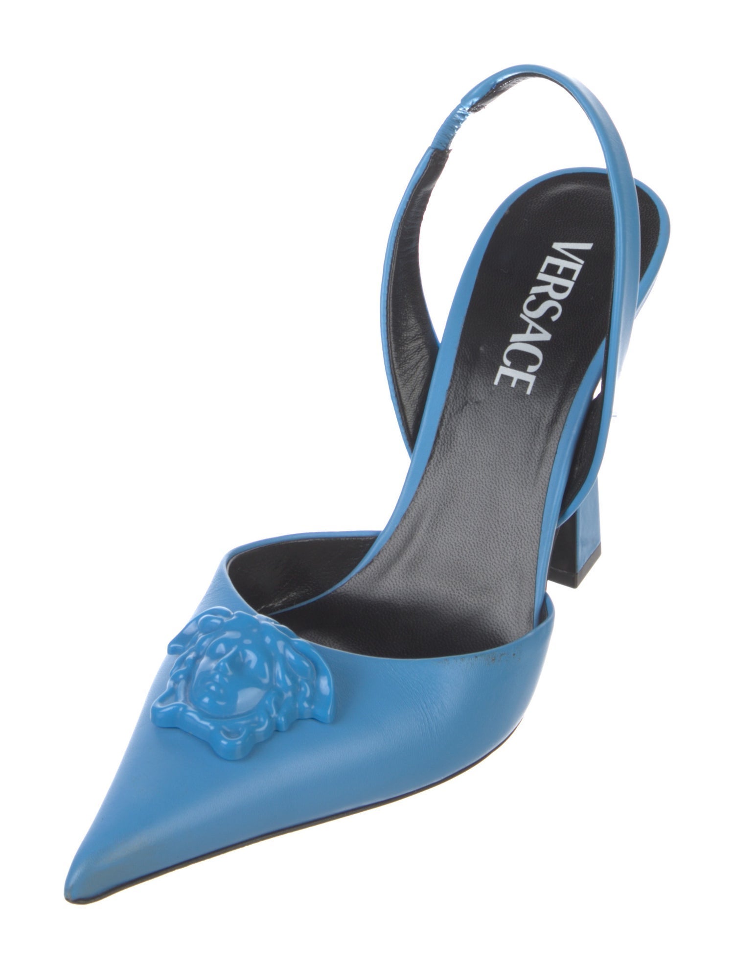 Versace Medusa Insignia Leather Slingback Pumps