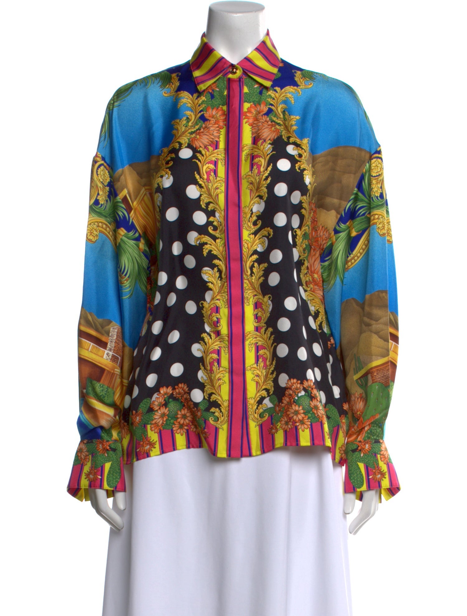 Versace Silk Printed Button-Up Top