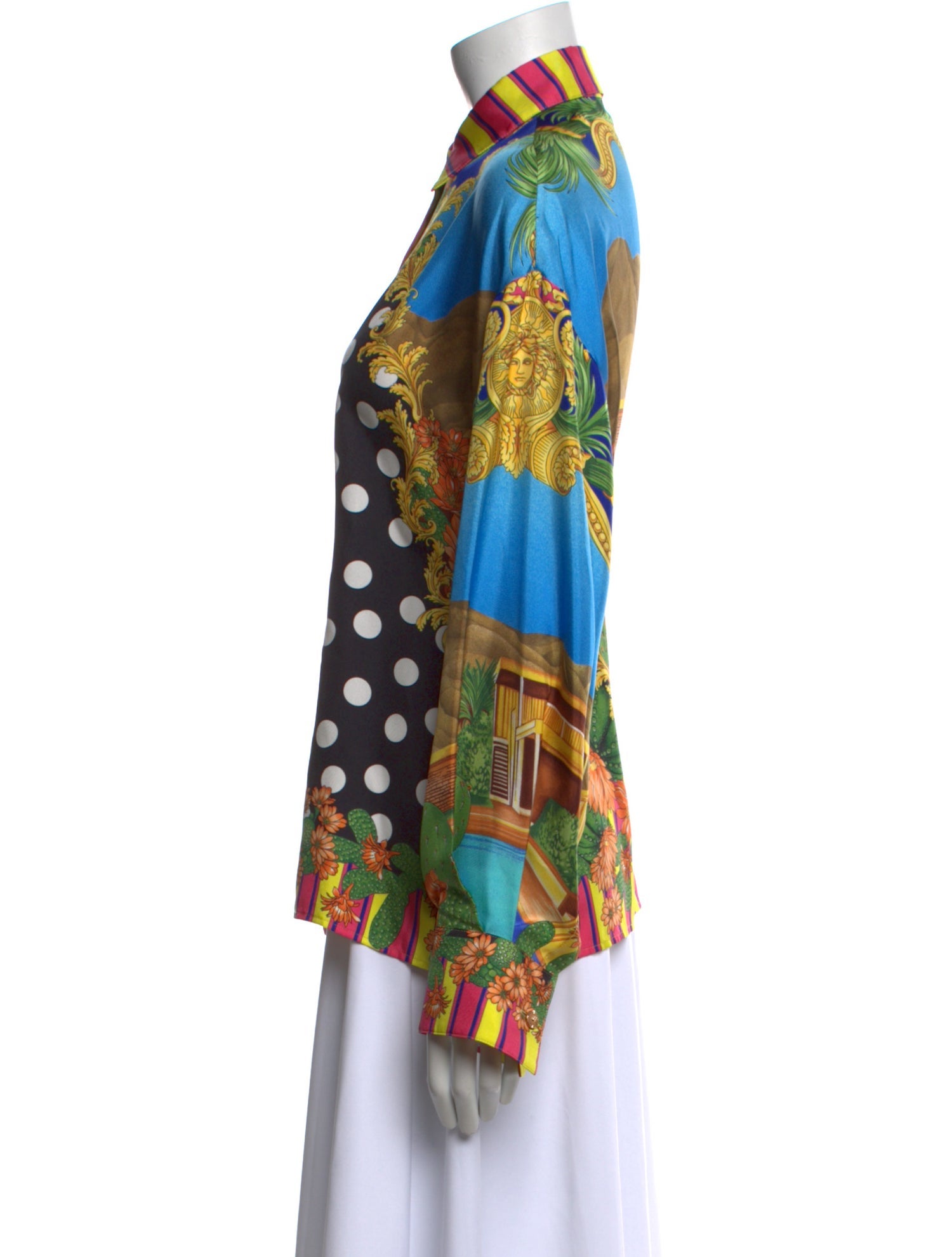 Versace Silk Printed Button-Up Top