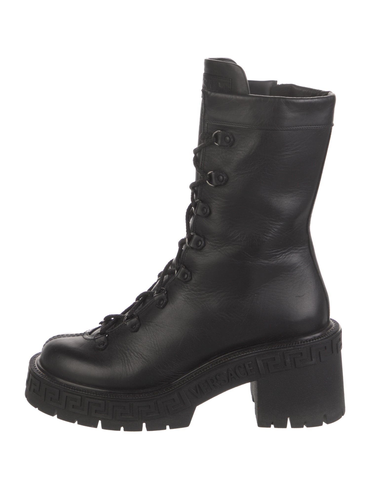 Versace Leather Printed Combat Boots