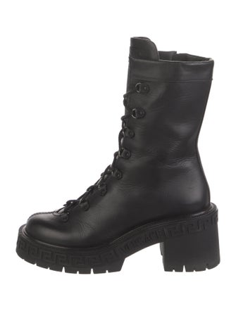 Versace Leather Printed Combat Boots