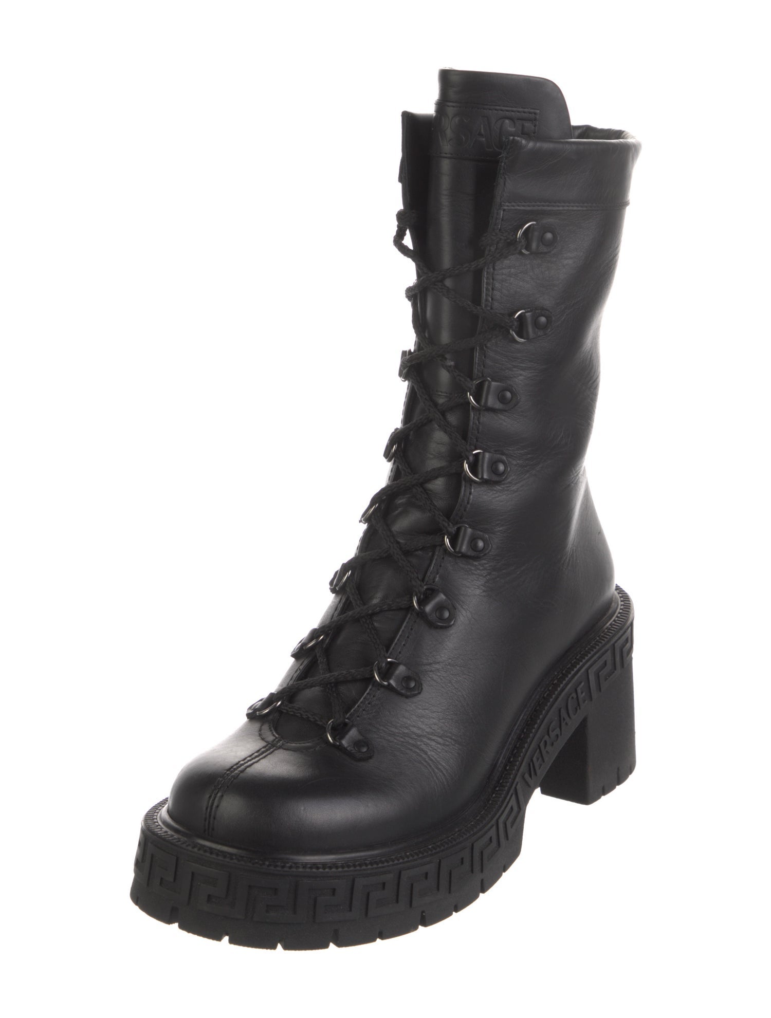 Versace Leather Printed Combat Boots