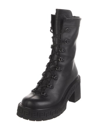 Versace Leather Printed Combat Boots
