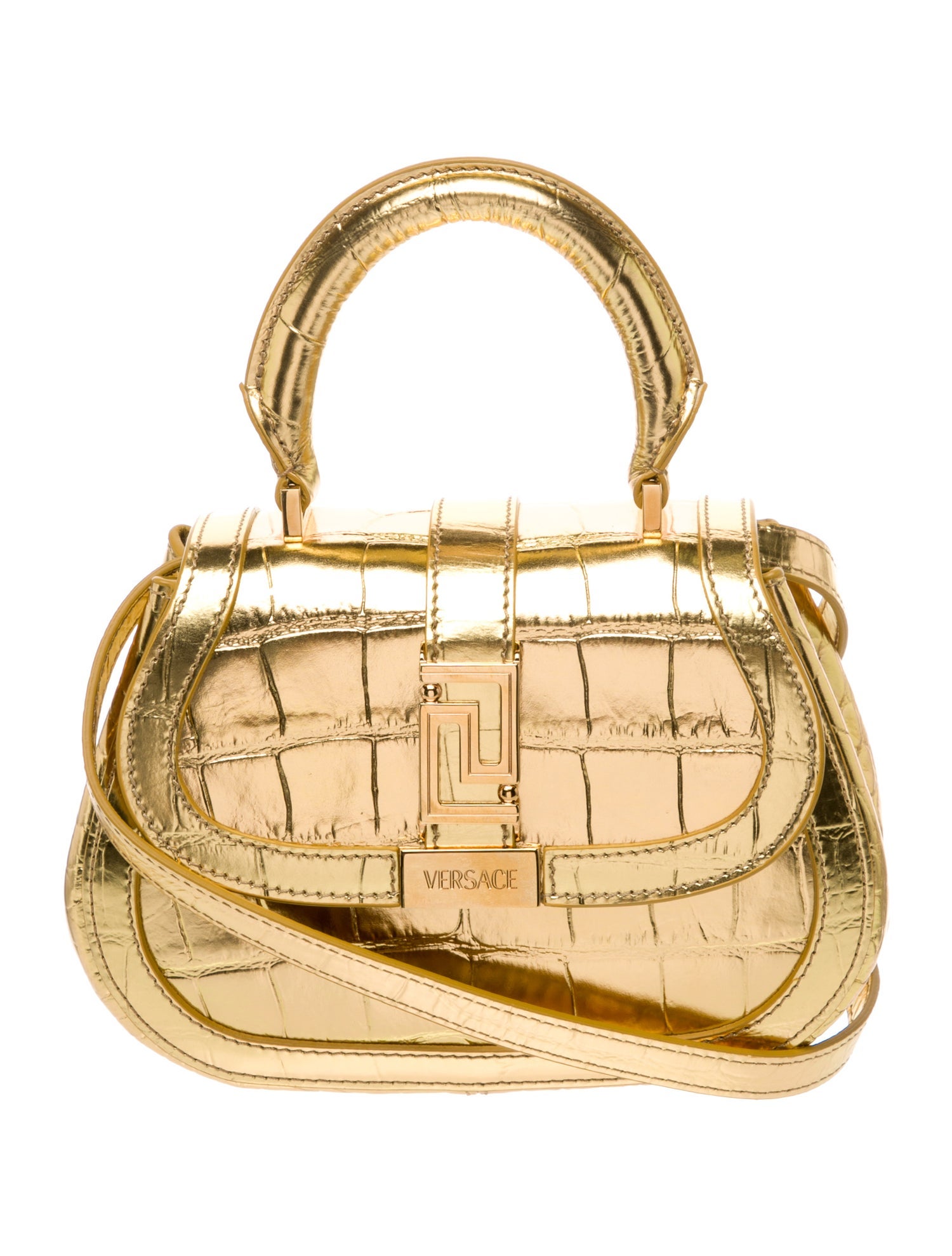 Versace Embossed Leather Top Handle Bag