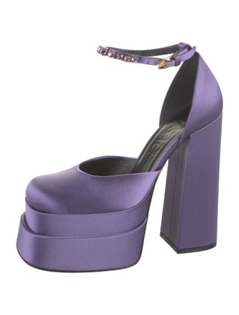 Versace Satin Crystal Embellishments D'Orsay Pumps