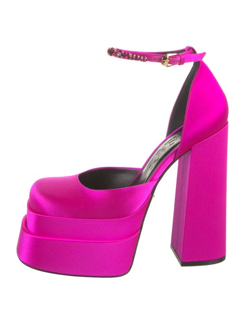 Versace Satin Crystal Embellishments D'Orsay Pumps