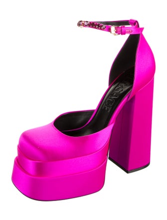 Versace Satin Crystal Embellishments D'Orsay Pumps