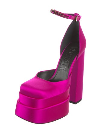 Versace Satin Crystal Embellishments D'Orsay Pumps