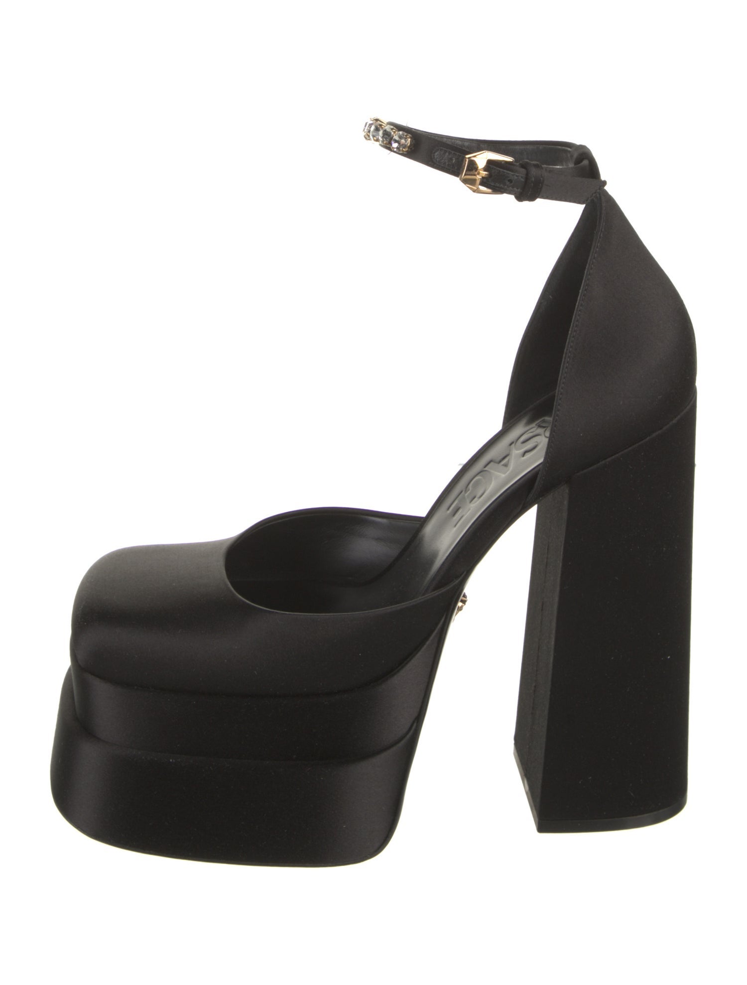 Versace Satin Crystal Embellishments D'Orsay Pumps