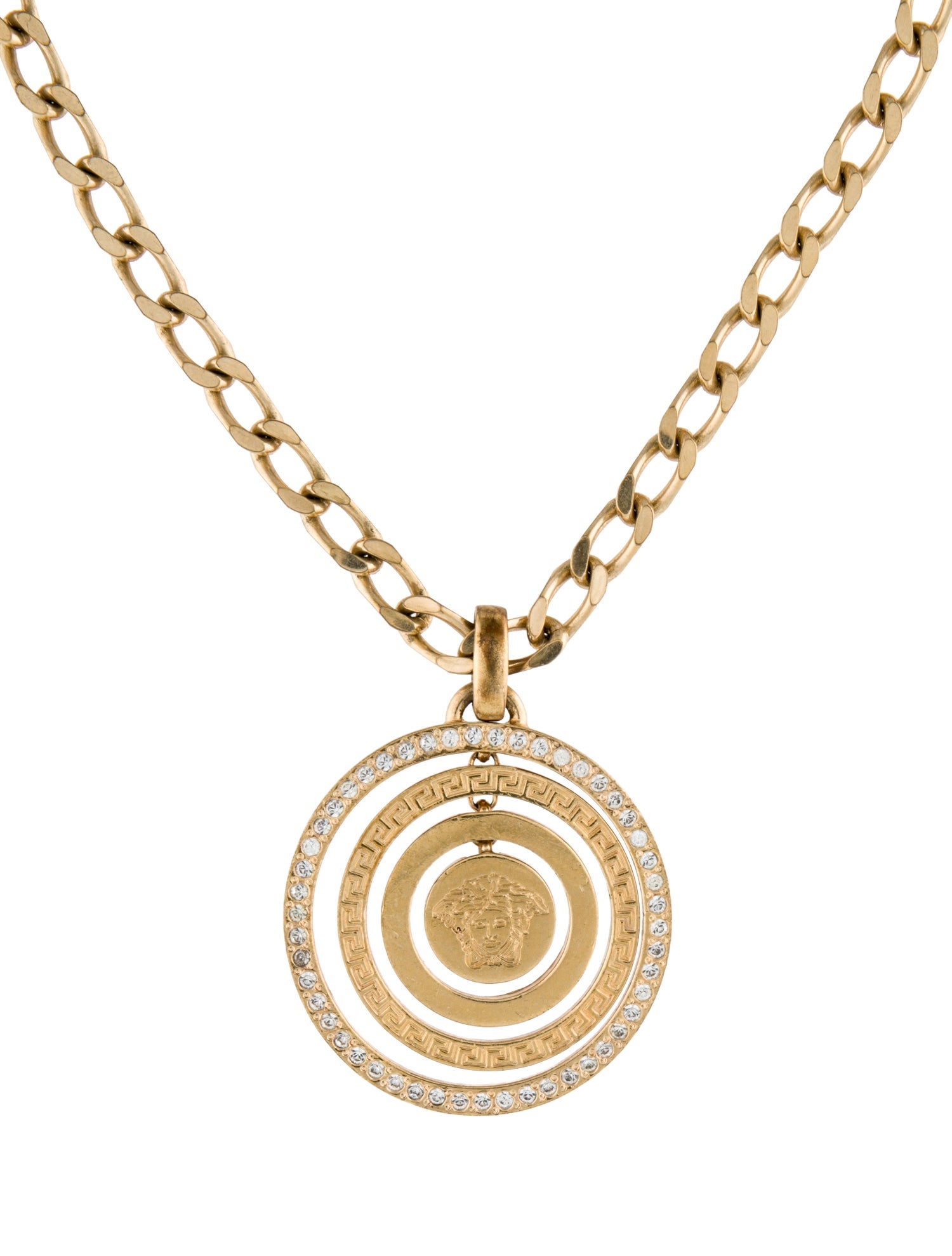 Versace Vintage Crystal Medusa Pendant Necklace