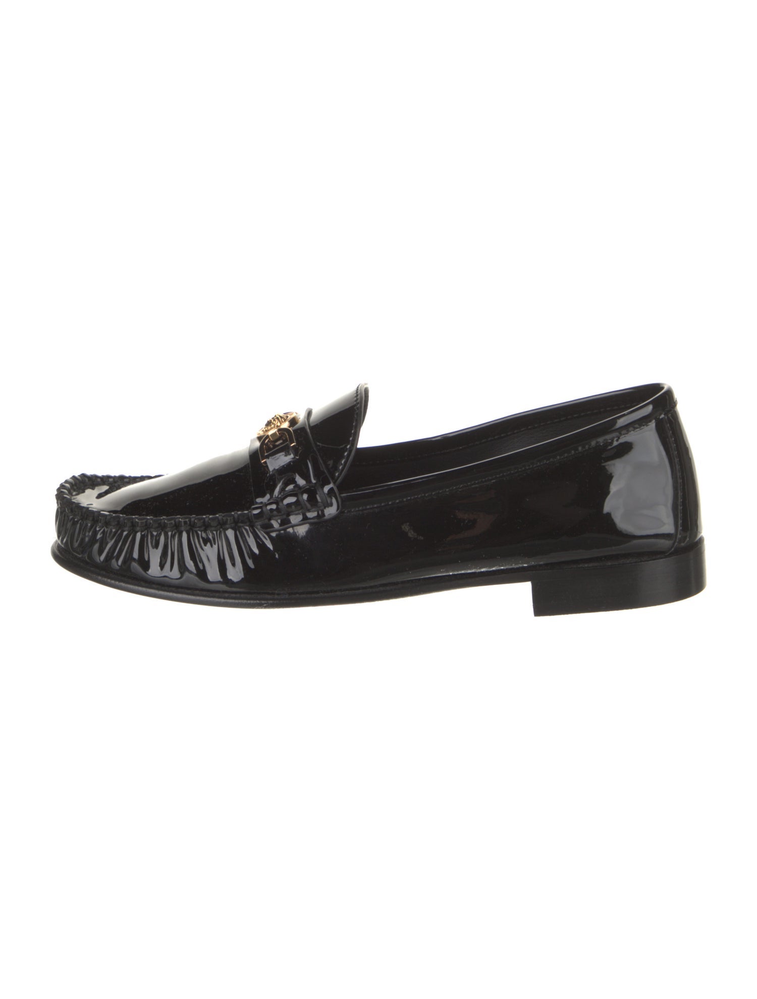 Versace Patent Leather Leather Trim Embellishment Loafers