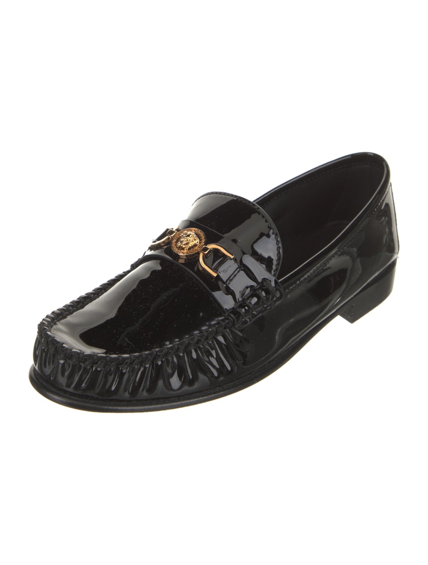 Versace Patent Leather Leather Trim Embellishment Loafers