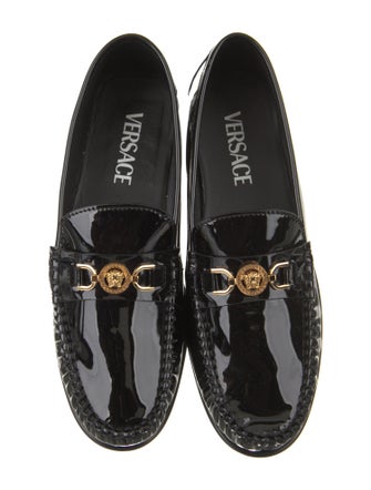 Versace Patent Leather Leather Trim Embellishment Loafers