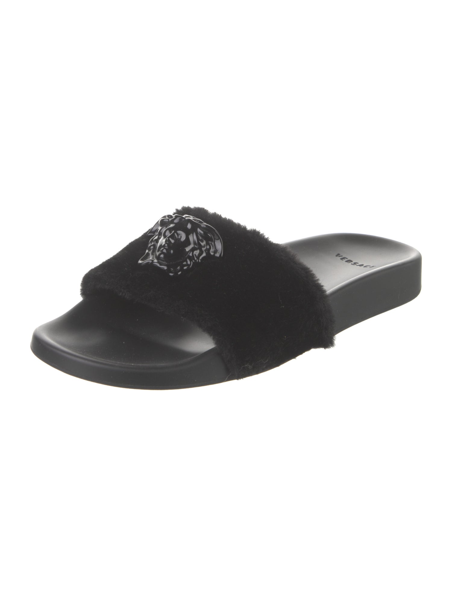 Versace Medusa Insignia Faux Fur Slides