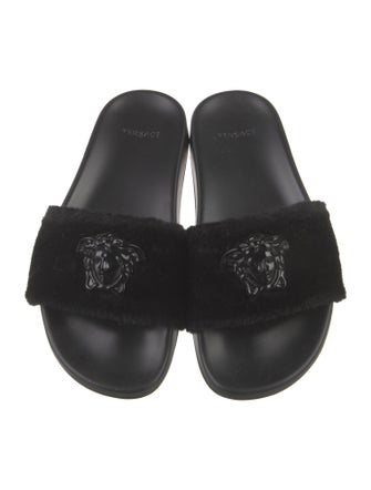 Versace Medusa Insignia Faux Fur Slides