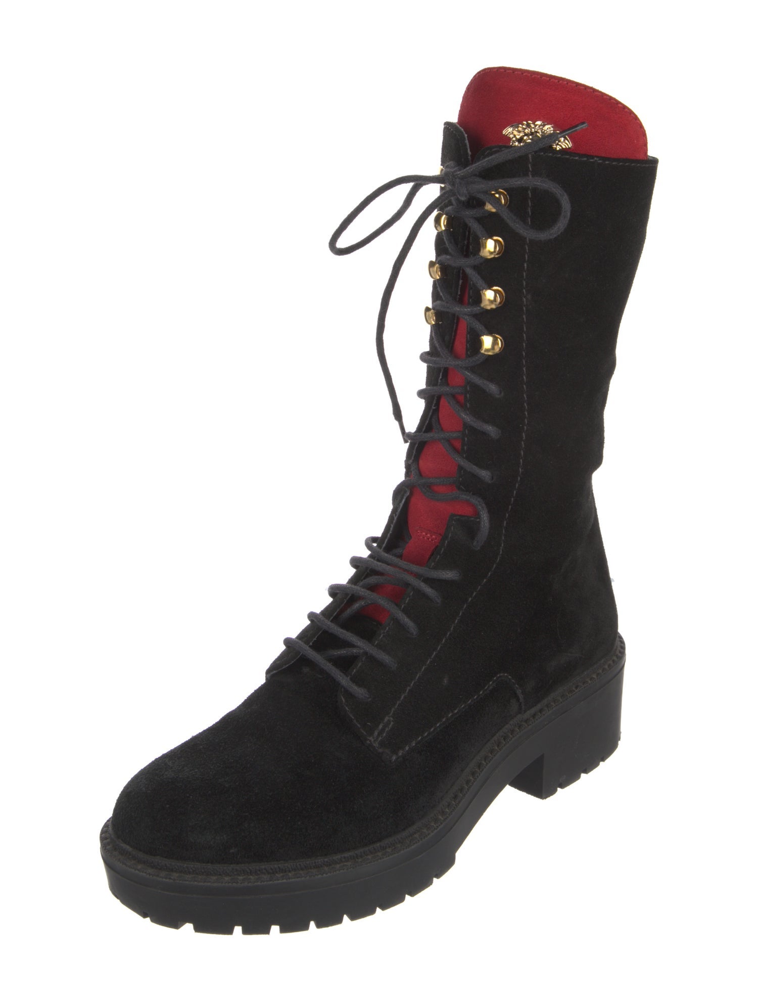 Versace Medusa Insignia Suede Combat Boots