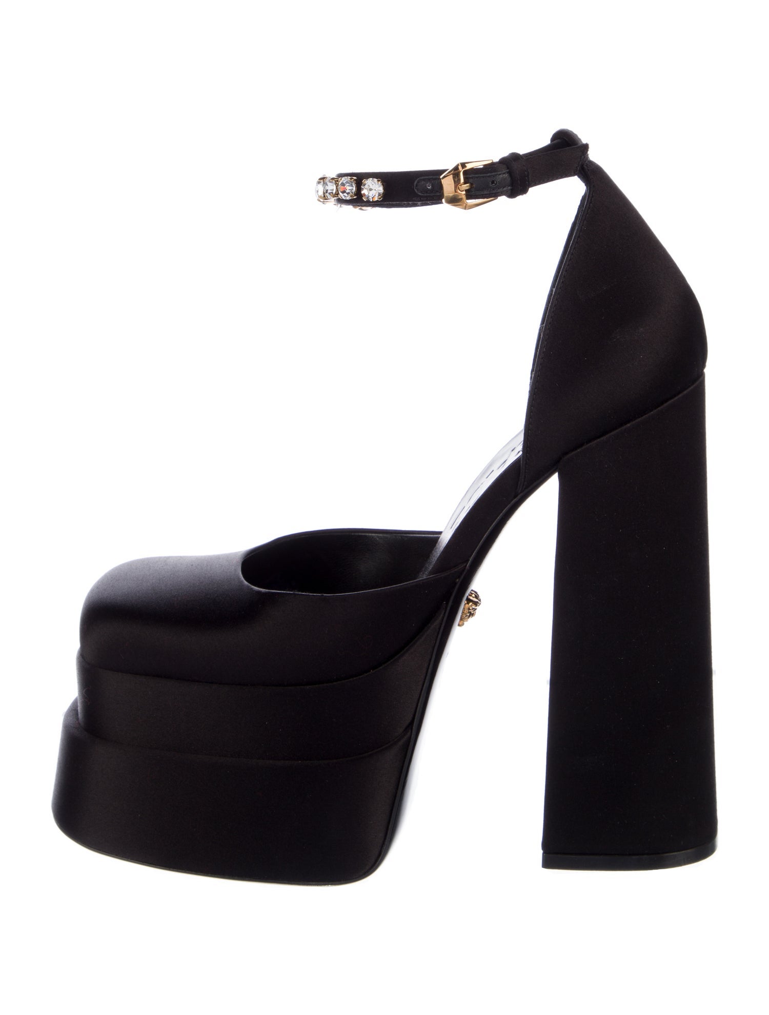 Versace Satin Crystal Embellishments D'Orsay Pumps