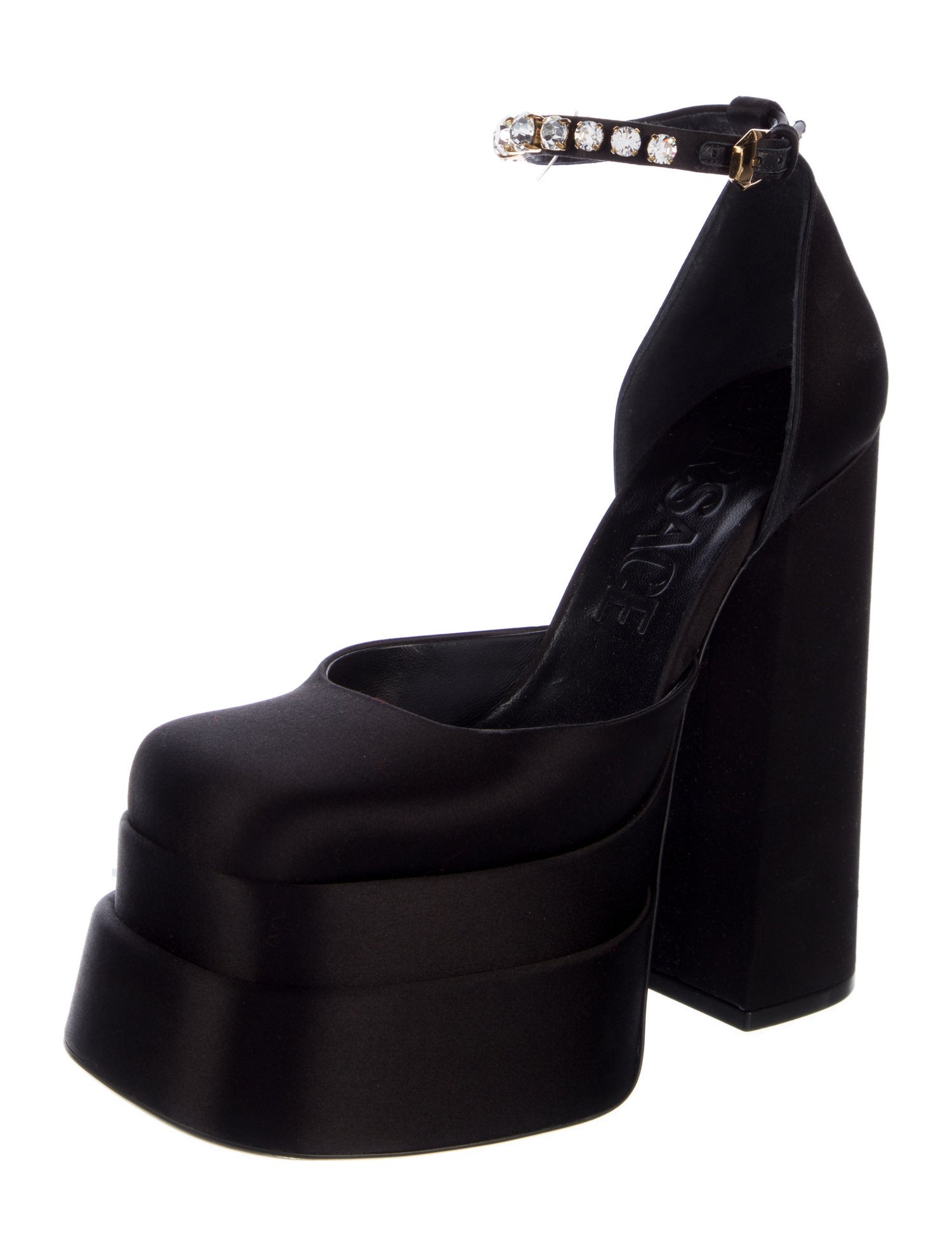 Versace Satin Crystal Embellishments D'Orsay Pumps