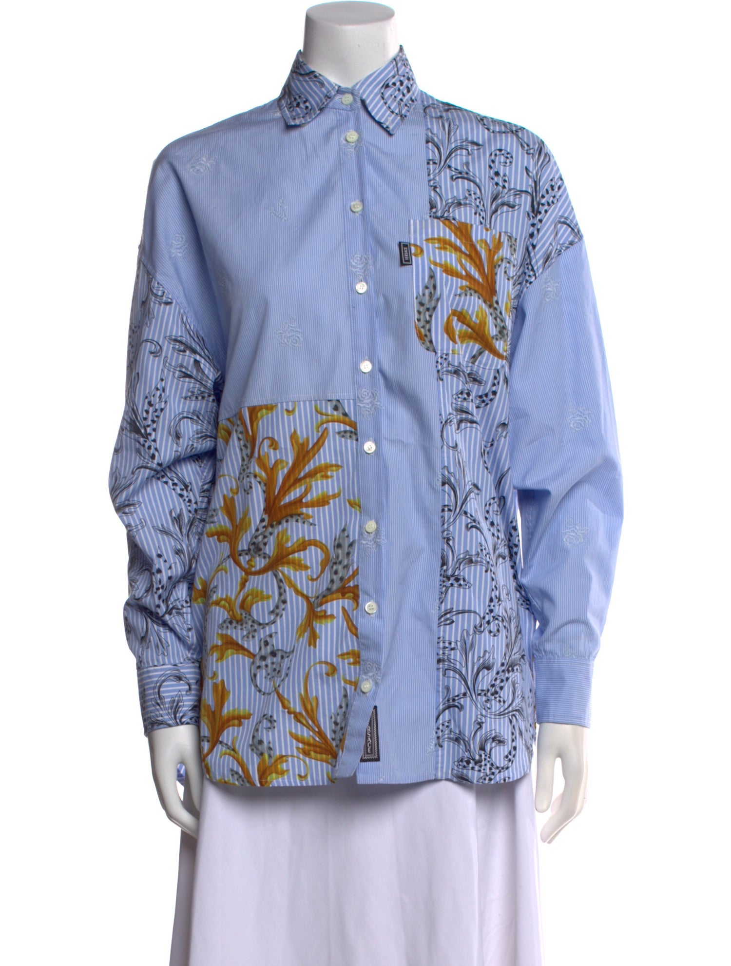 Versace Printed Long Sleeve Button-Up Top