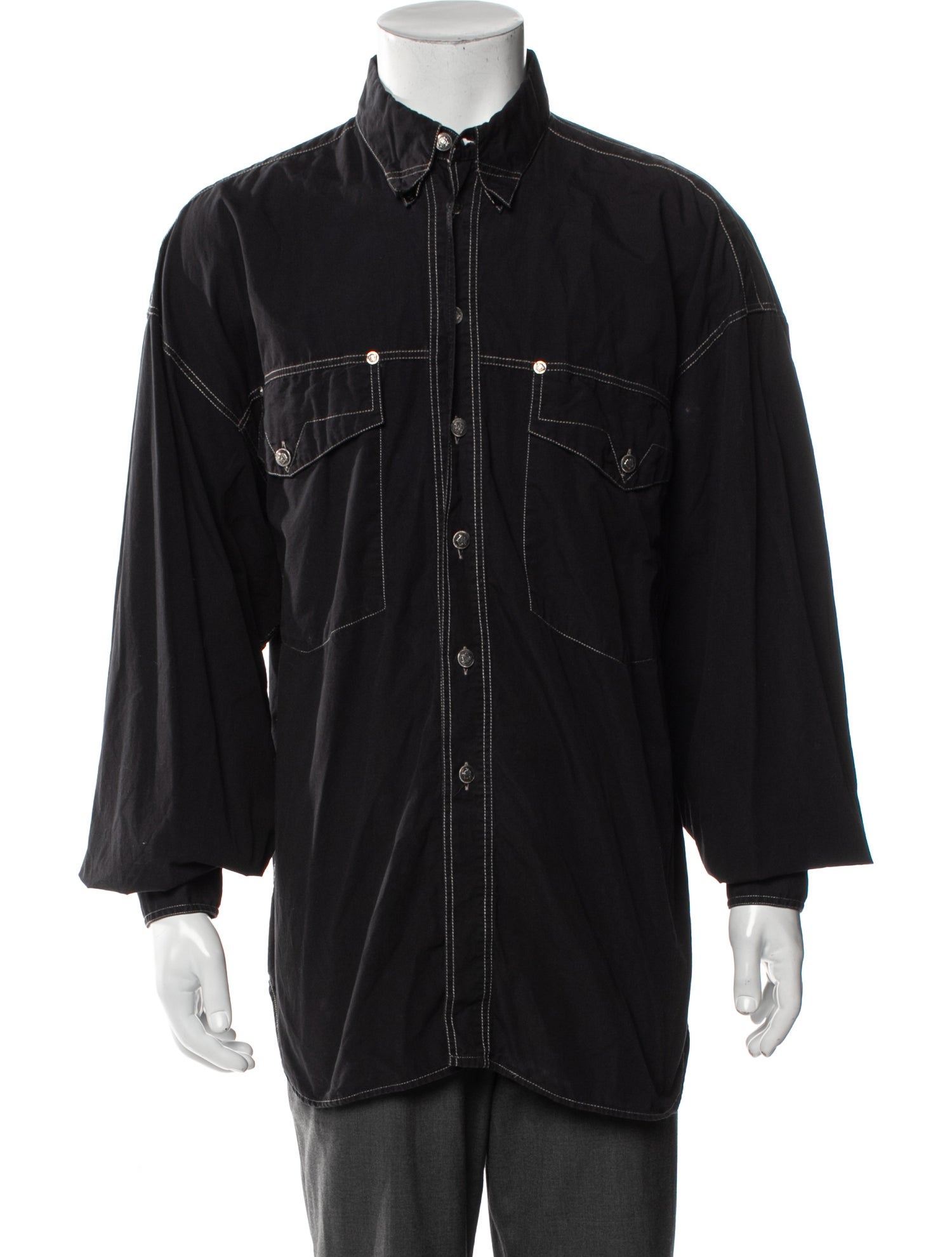 Versace Jeans Couture Striped Long Sleeve Denim Shirt