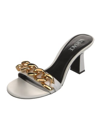 Versace Leather Chain-Link Accents Slides