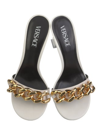 Versace Leather Chain-Link Accents Slides
