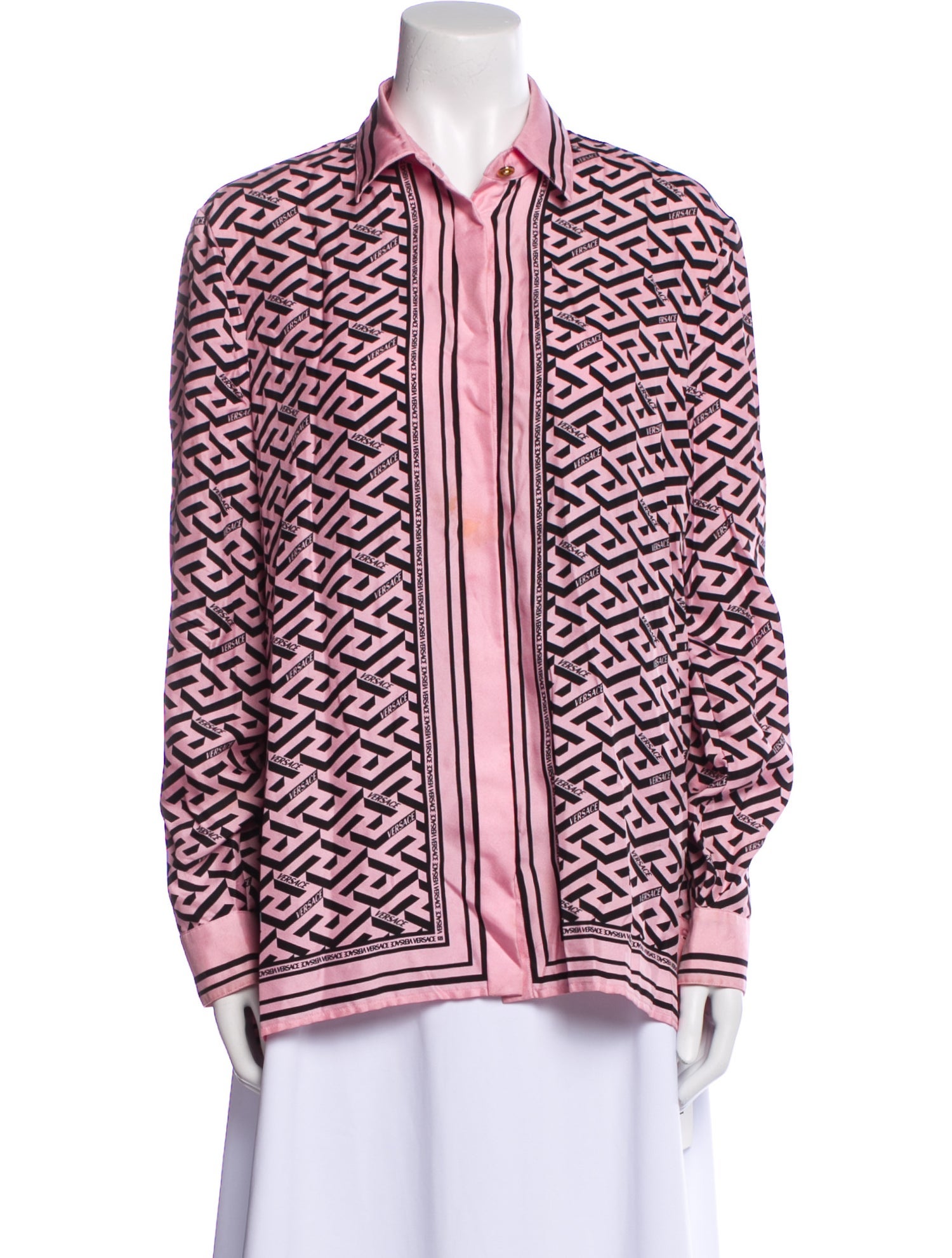 Versace Silk Printed Button-Up Top